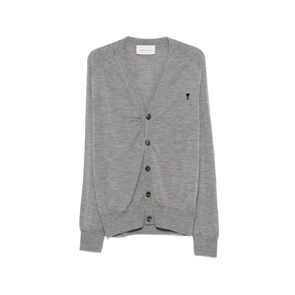 AMI PARIS Grey V-Neck Button Cardigan